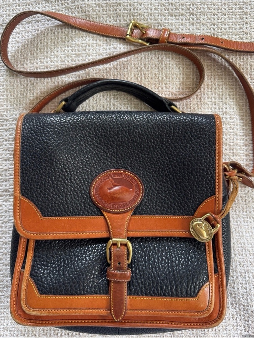 Dooney & Bourke Black and Brown Pebbled Leather Crossbody Satchel